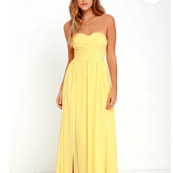 Lulus Dresses & Skirts - NWT Lulu’s Strapless Yellow Maxi Gown Dress Moonlight Serenade sz L
